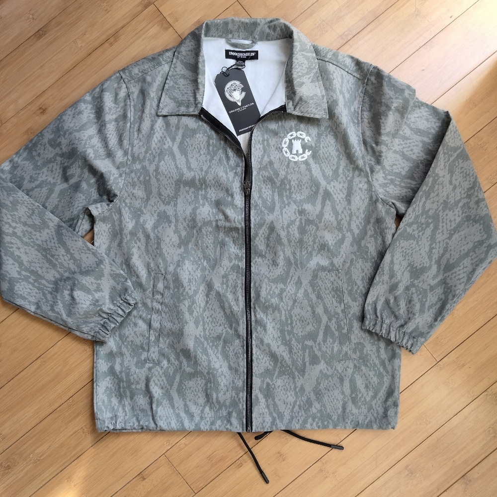 NWT Crooks & Castles Men’s M Snake Skin Twill Shacket Millitary Green Streetwear